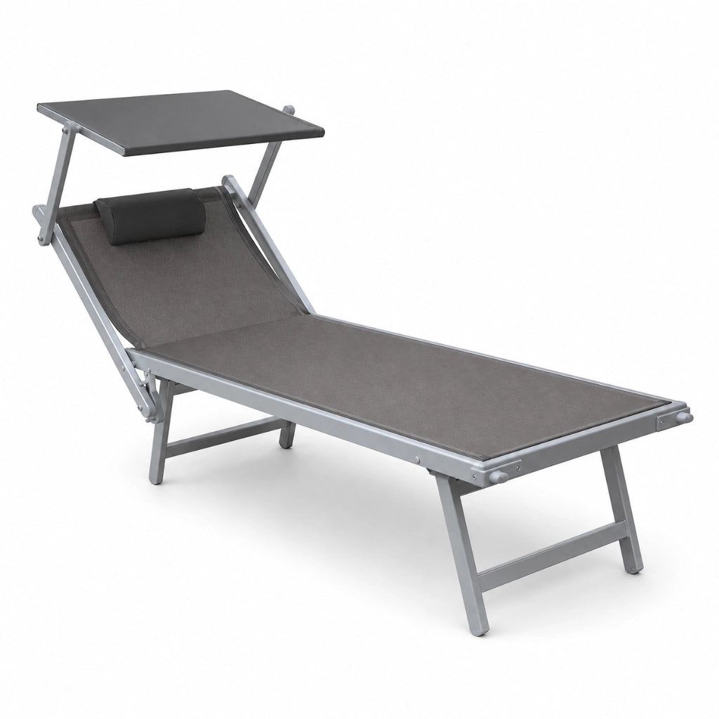 Tempo Style - Lettino Prendisole Tortora con Parasole e telaio alluminio