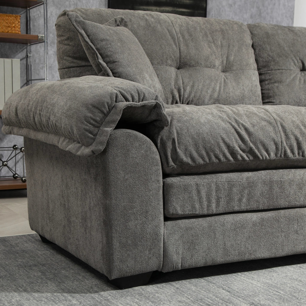 Divano diritto in chenille con seduta profonda e cuscini a doppio strato per salotto grigio 214 × 89 × 93 cm