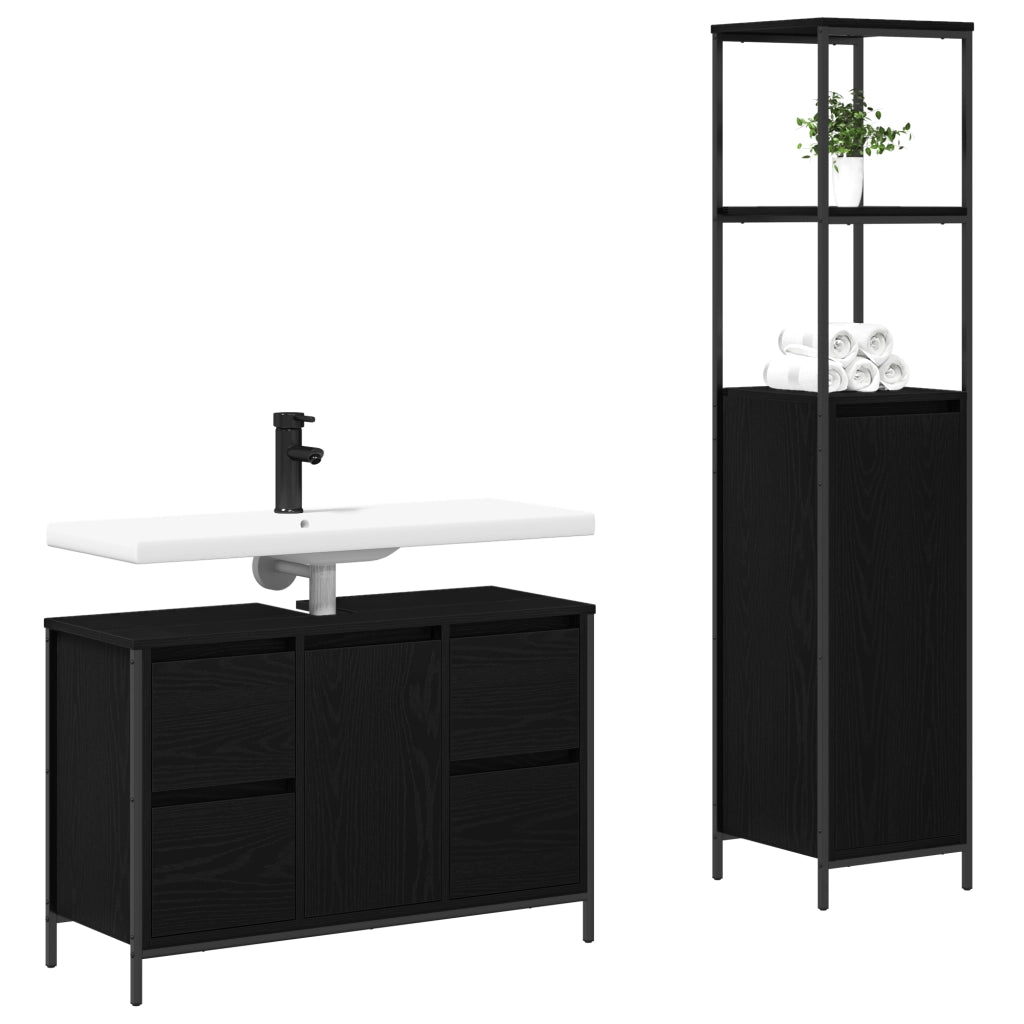 Set di mobili per bagno a 2 pezzi in legno ingegnerizzato nero