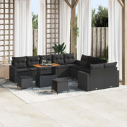 Set Divano da Giardino con cuscino 17 pcs Nero polyrattan