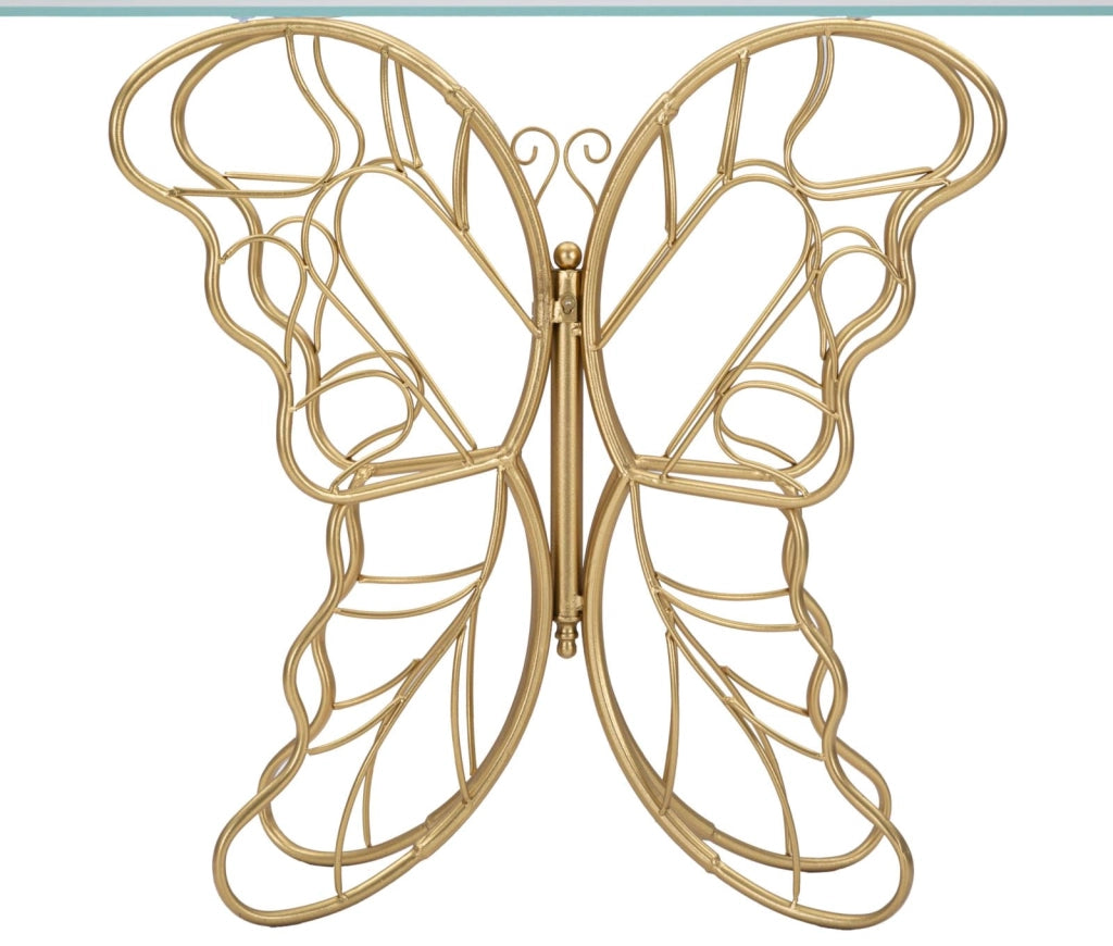Console Butterfly 110x40x76 cm in Ferro e Vetro Oro