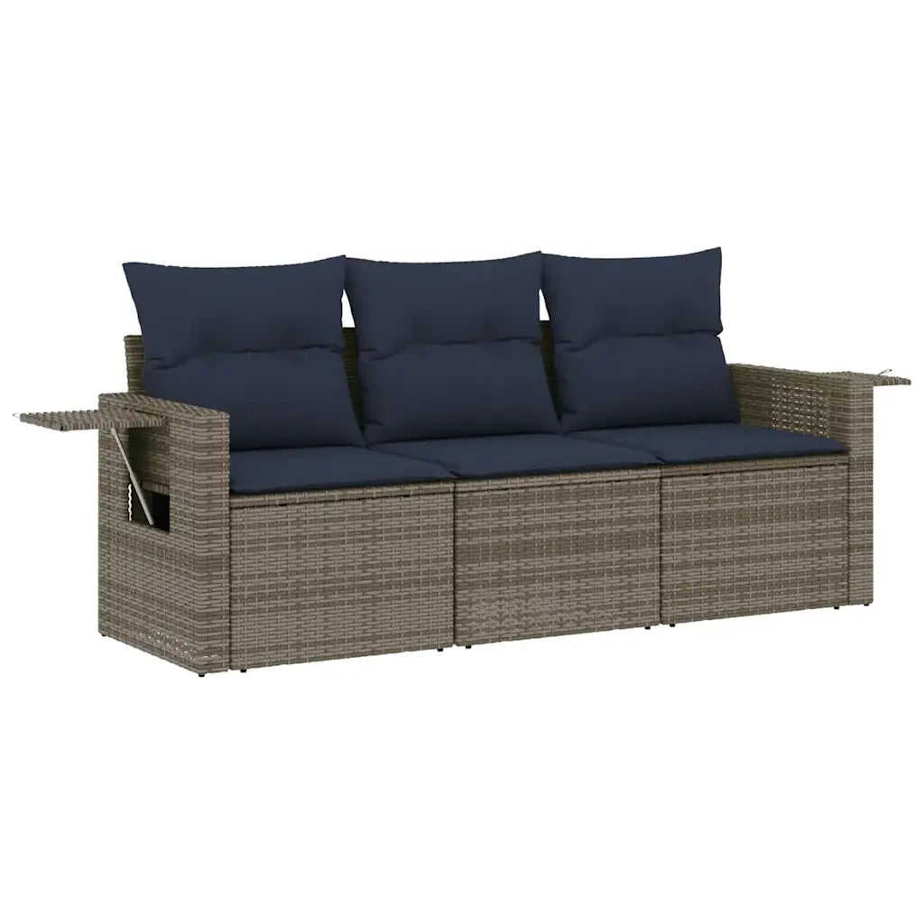 Set Divani da Giardino 3 pz con Cuscini Grigio in Polyrattan 3219860