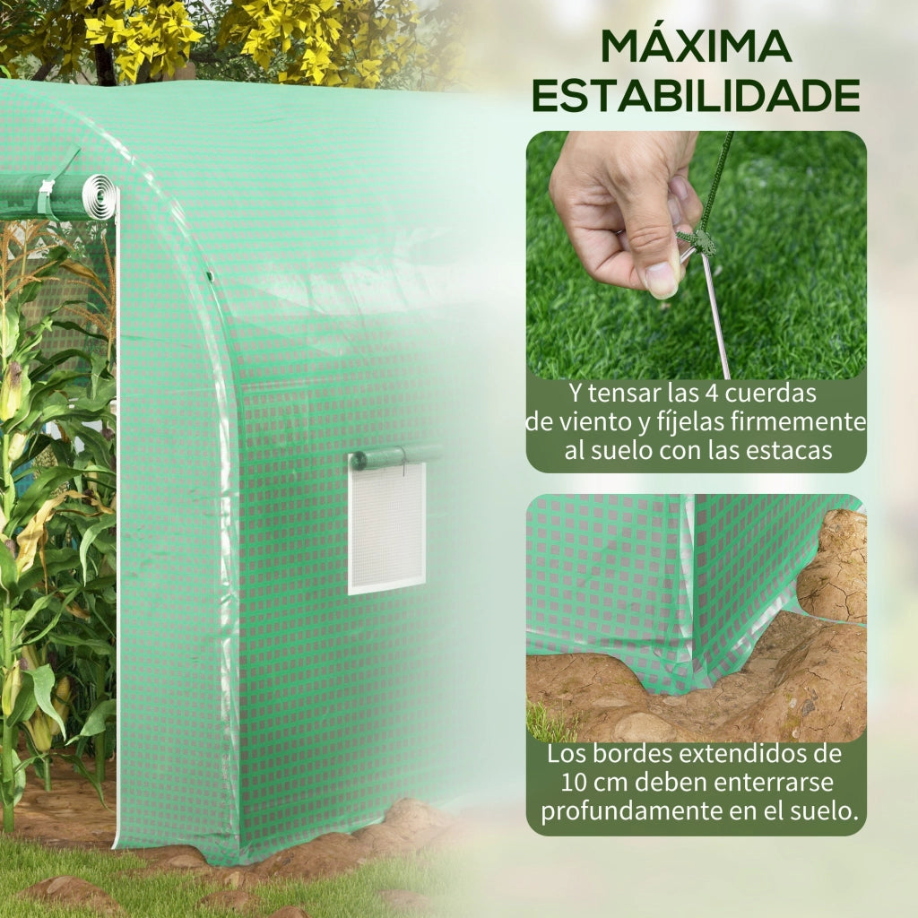 Tunnel Serra 4x2x2 m ¨C zephmum ¨C Verde con Porta a Rullo e 6 Finestre a Rete