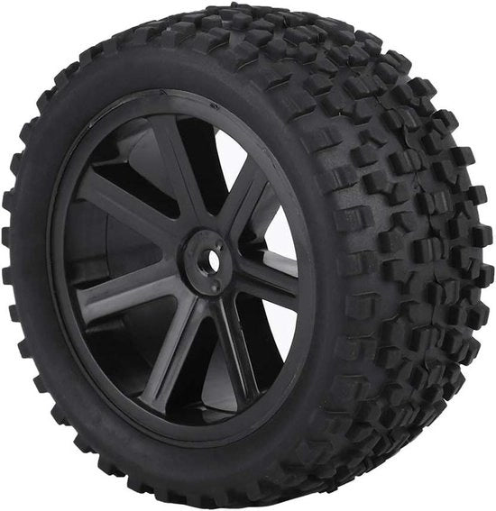 Truck RC 1/10 con Pneumatici in Gomma a Cinghia, Alloie in Alluminio e Ruote Quadrata, 4 pezzi (Nero)