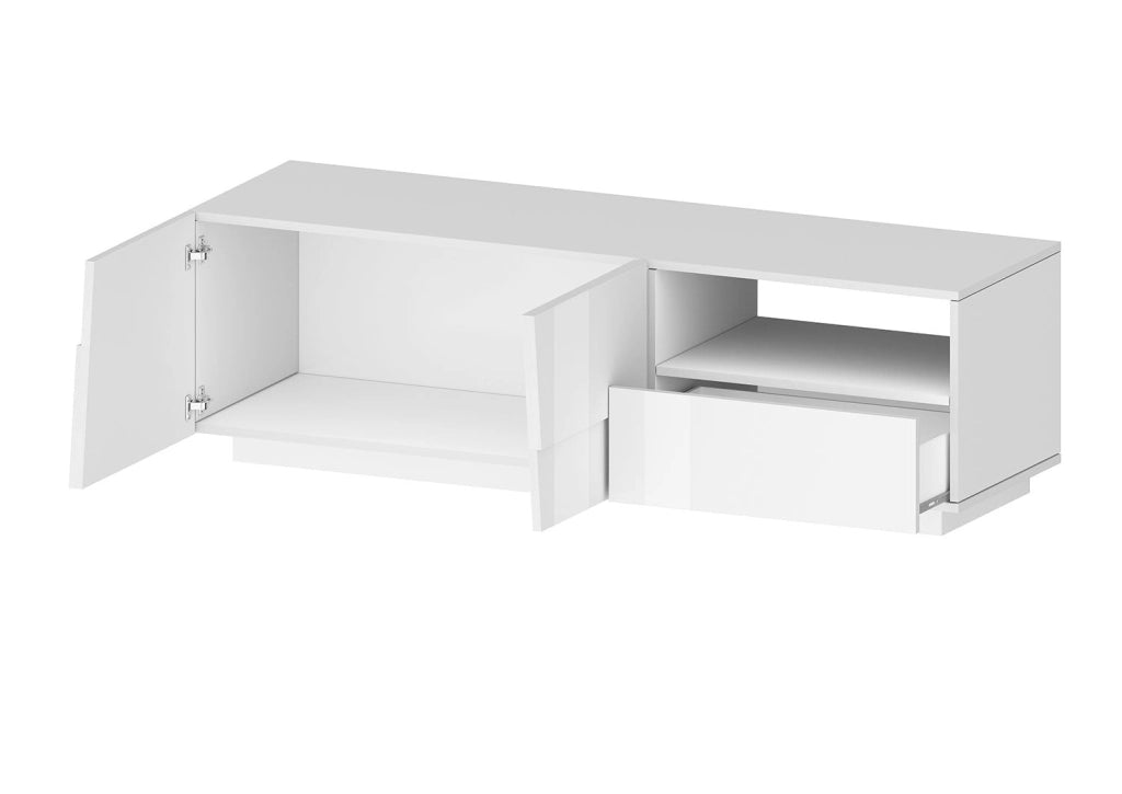 Mobile Tv 2 Anta 1 Cassetto e Ripiano a Giorno 150x45x46 cm Pongo 2A 1C Bianco Lucido