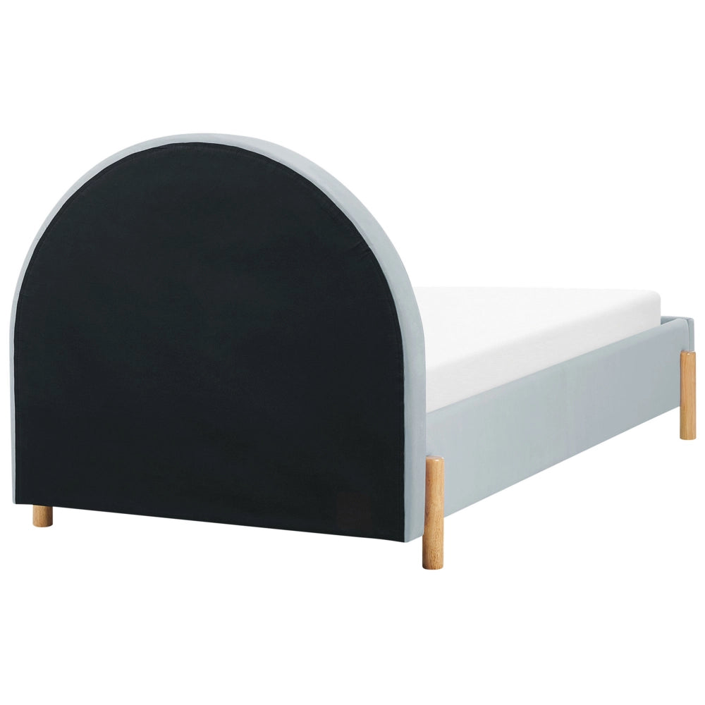 Letto con Contenitore in Velluto azzurro, Misura Singola 90 x 200 cm Design Minimalista Retro con Testiera a Mezza Luna