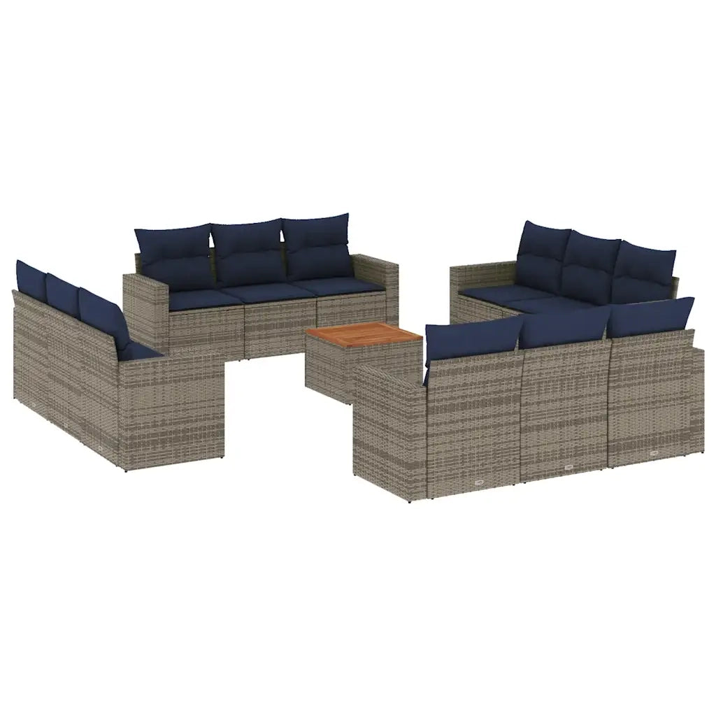Set Divani da Giardino 13 pz con Cuscini Grigio in Polyrattan