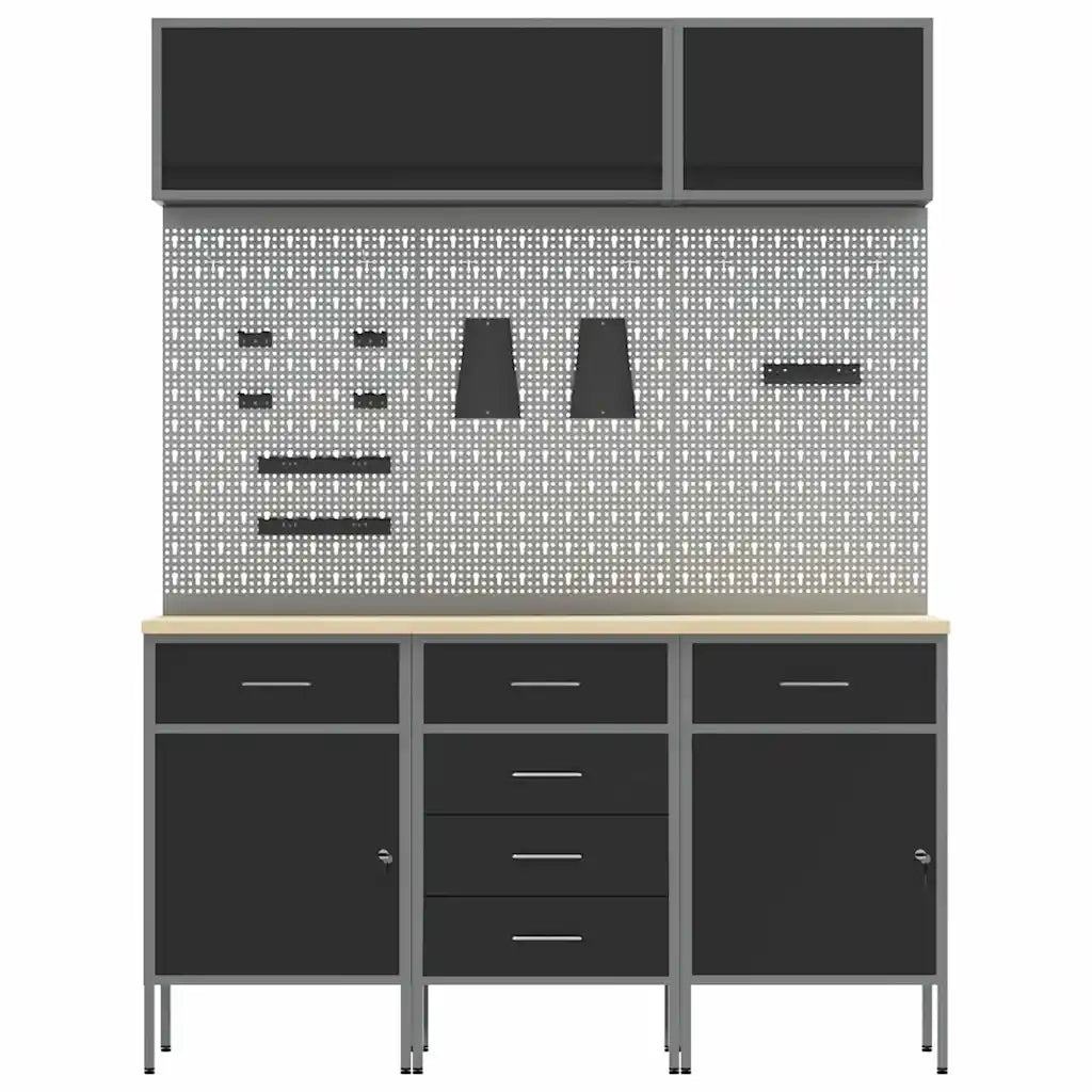 Set di mobili da lavoro con cassetto con blocco 8 pcs Nero 3321444