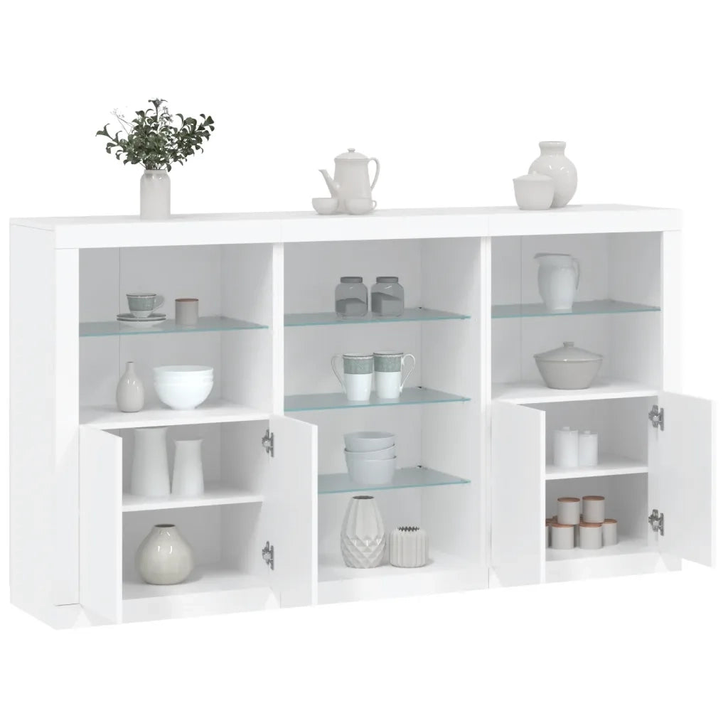 Credenza con Luci LED-Buffet-Armadio da cucina Bianca 181,5x37x100 cm 442537