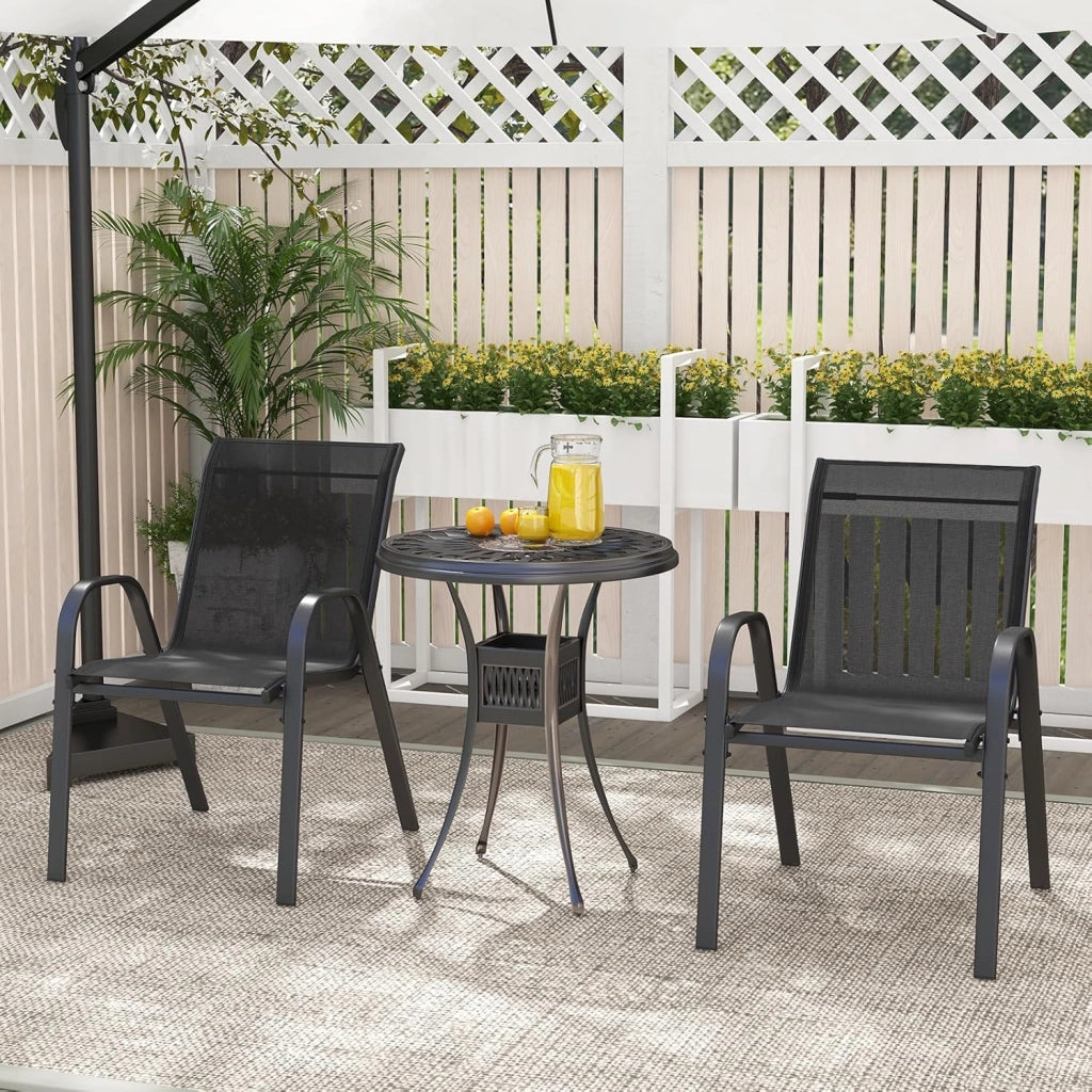 Set di 2/4 Sedie da Giardino, Poltrone in Tessuto Textilene per Esterno, Sedie Impilabili con Gambe in Metallo, Portata 150 kg, 56 x 70 x 84 cm (Nero,2)