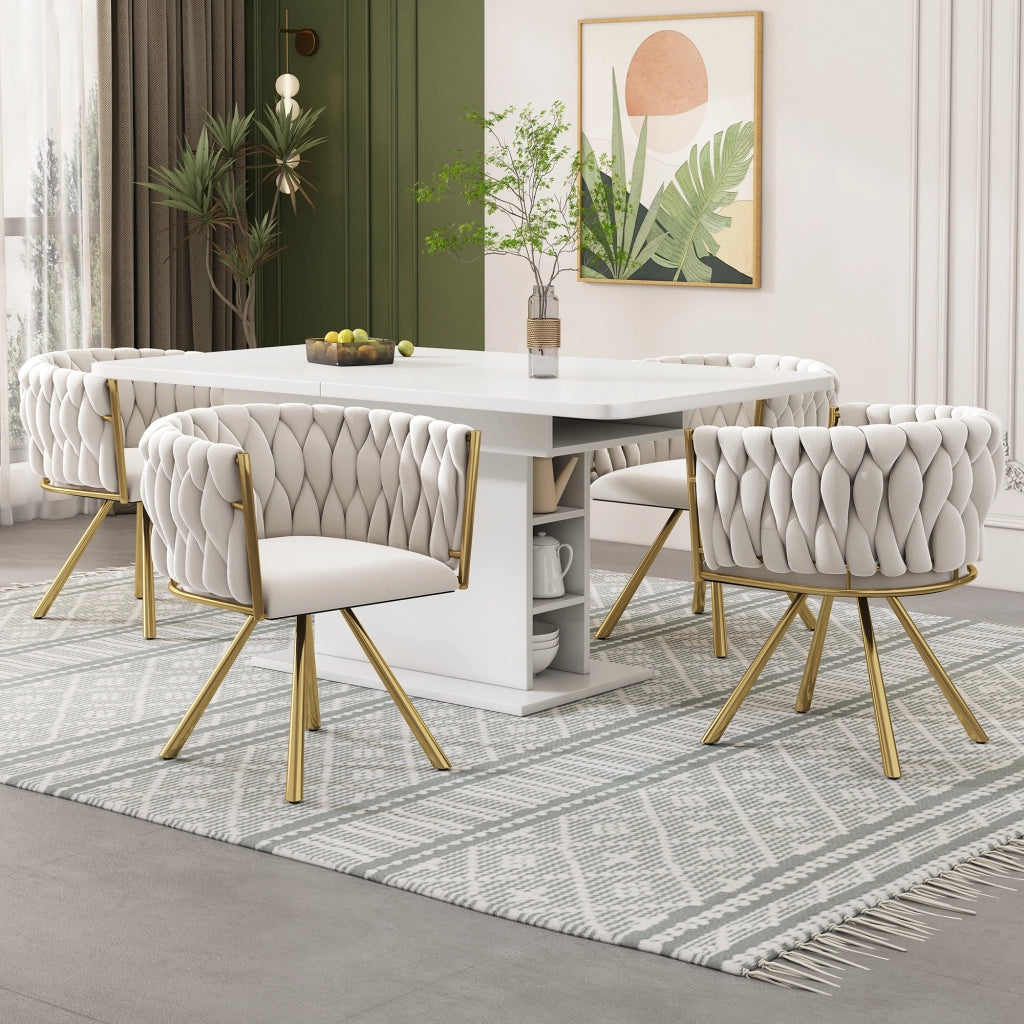 SEDIA Girevole 360° in Velluto Beige e Oro