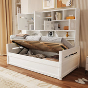 Divano letto multifunzione 90x200 cm con vano contenitore e letto idraulico; bianco