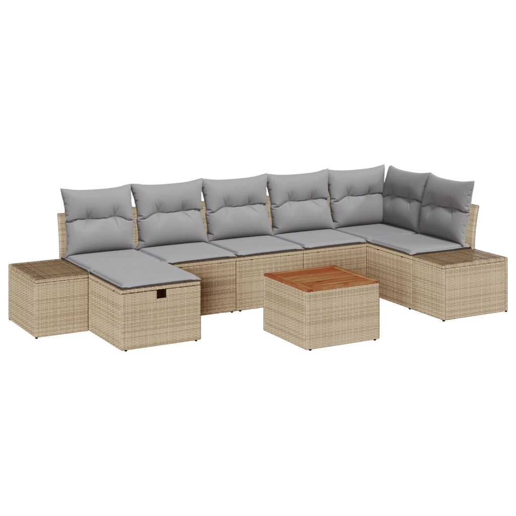 Set di Divani da Giardino 8 Pezzi con Cuscini Beige Polyrattan