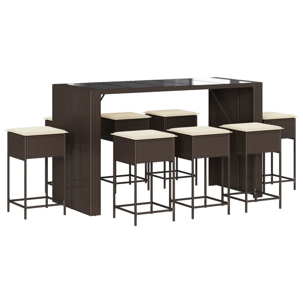 vidaXL Set Bar da Giardino 9 pz con Cuscini in Polyrattan Marrone