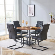 Tavolo da pranzo rotondo con doppio piano d’appoggio e 4 sedie in pu nero, metallo e mdf, 107 cm × 75 cm