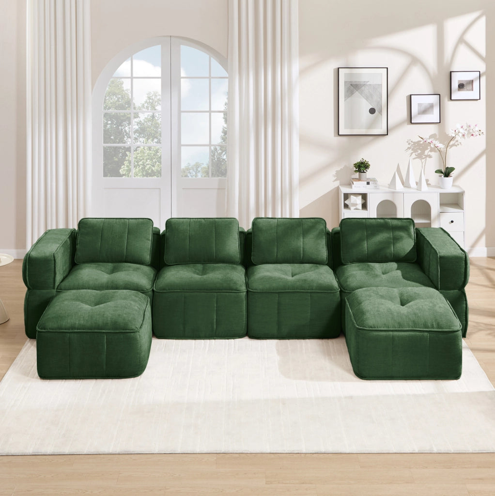 Divano modulare senza struttura in poliestere verde; 344 x 162 x 67 cm
