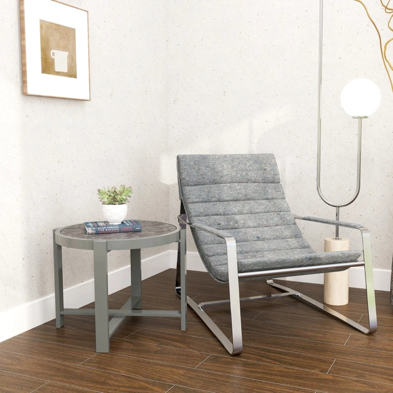 Tavolino da Caff¨¨ Rotondo ¨C MINIMAL ¨C Effetto Marmo, Alluminio, Grigio