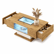 Tavolino da salotto 110.2x60x39.7 cm; 2 cassetti e LED regolabile; pannello truciolare; colore naturale