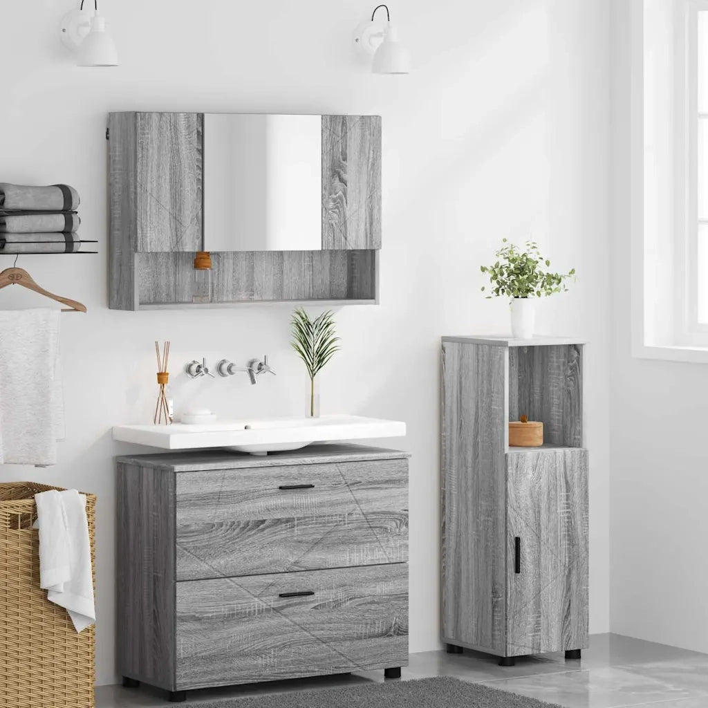 vidaXL Set di mobili per il bagno con cassetto 3 pcs Grigio sonoma
