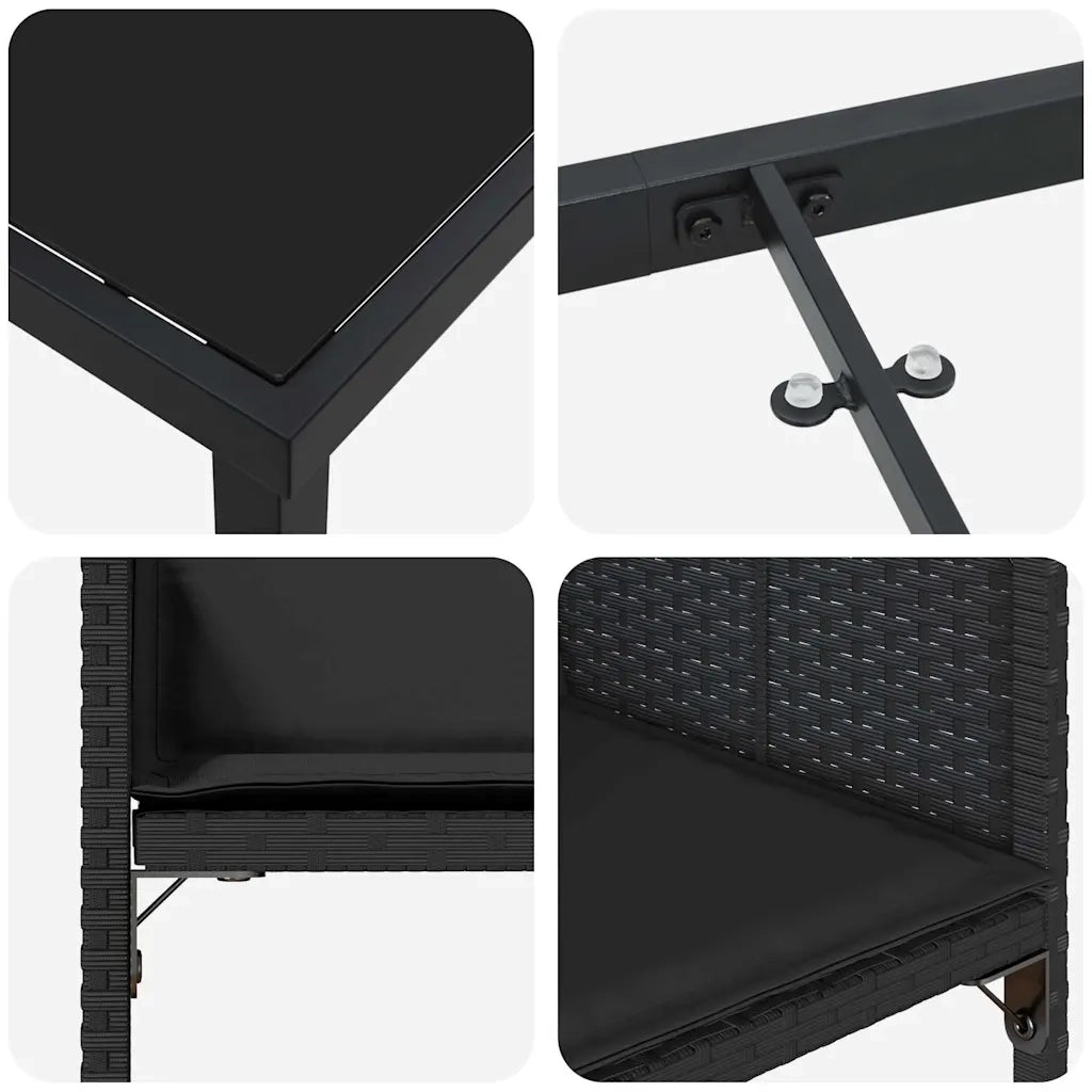Set da Pranzo per Giardino con cuscino 5 pcs Nero polyrattan 3380010