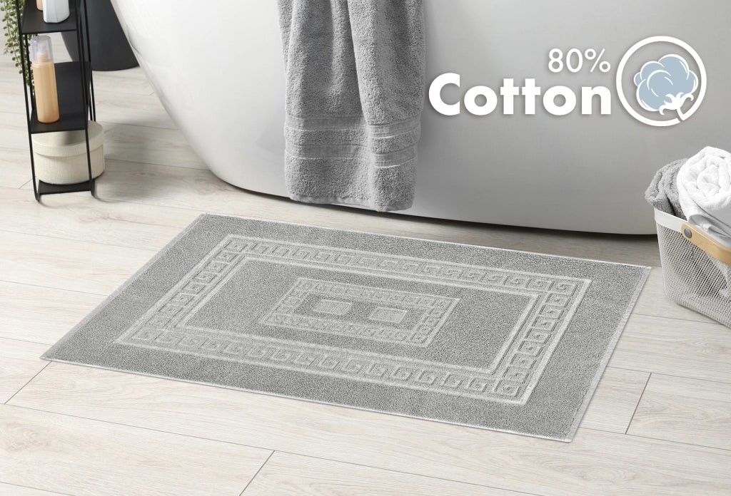 Tappeto Bagno Assorbente In Spugna Varie Misure Da Scendidoccia A Tappeto Grande Lavorazione Jacquard Tinta Unita Ricamo Cornice Lavabile Lavatrice Grigio - TappetoBagno60x120