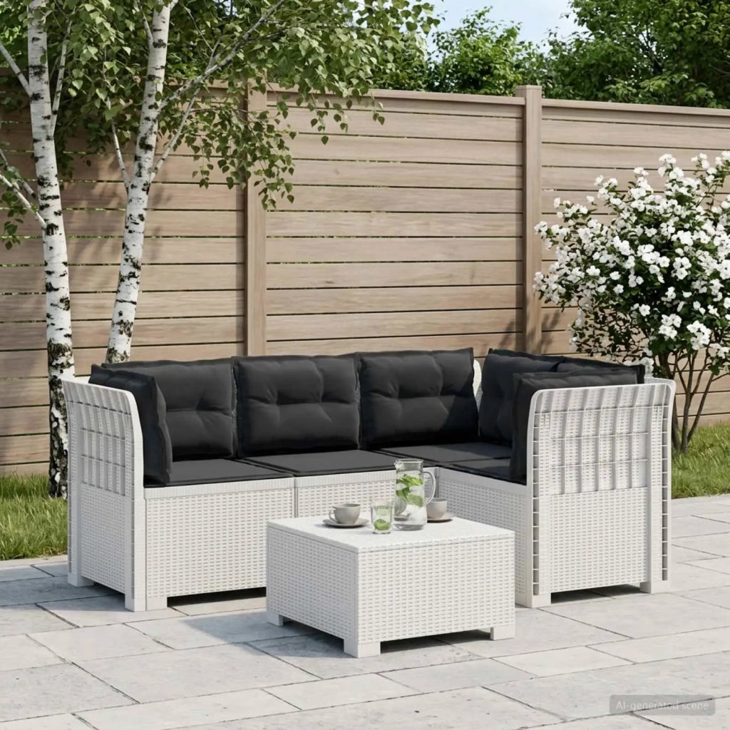 Divano da Giardino 4 Posti con Cuscini Aspetto Rattan PP Bianco 3443987