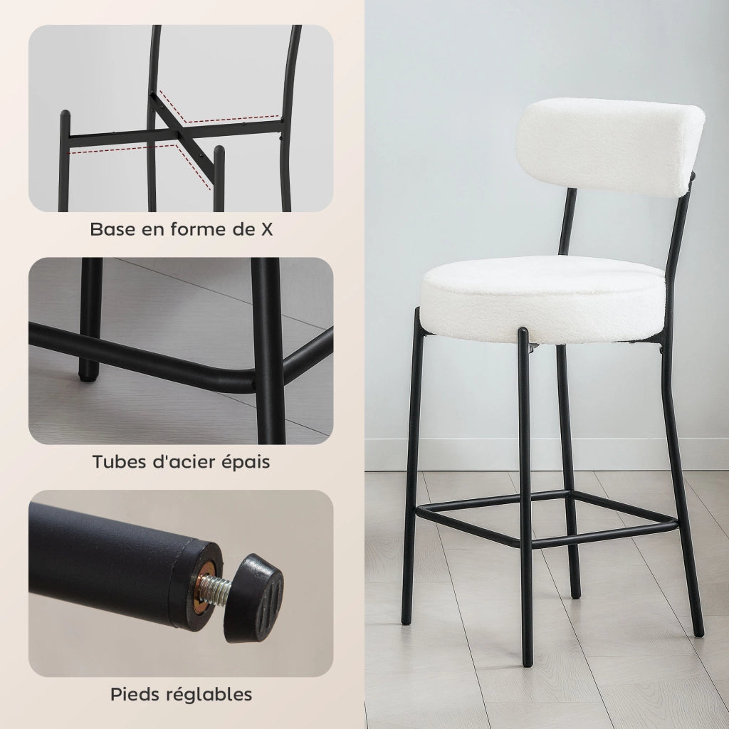 Sgabello da bar con schienale curvo e poggiapiedi ¨C zephmum ¨C 49x52x95 cm crema