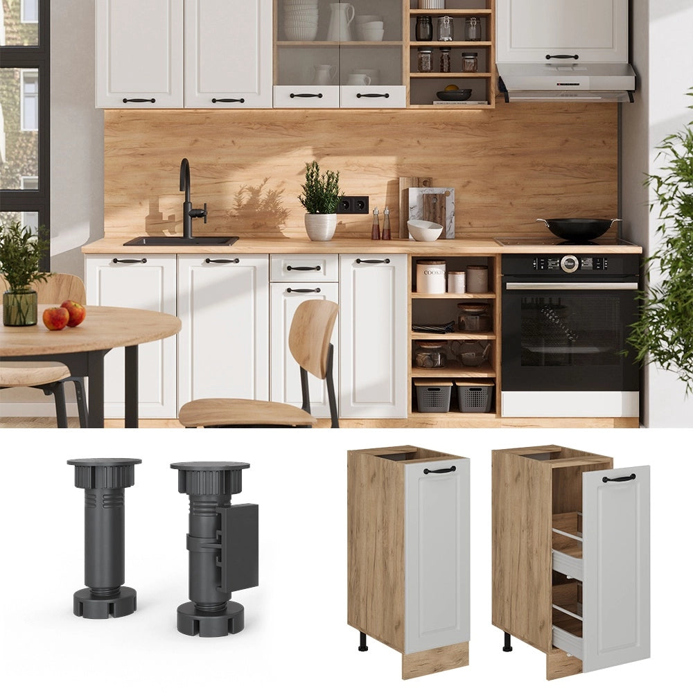 Armadio cucina dispensa alto R-Line Bianco rustico/Rovere dorato 30 cm PL Marmo Vicco