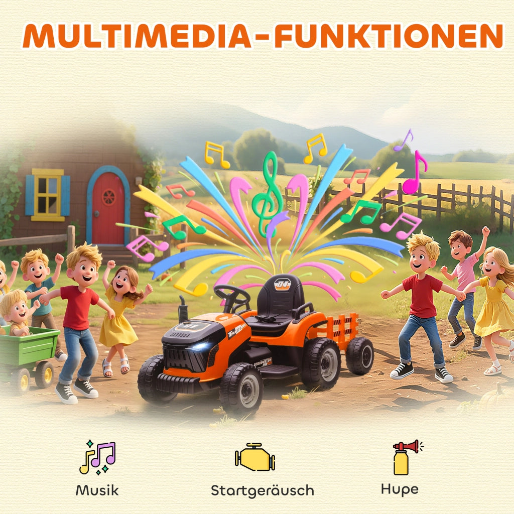 Trattore Elettrico per Bambini con Telecomando ¨C Xylo ¨C Soft Start, 3-8 Anni, Arancione