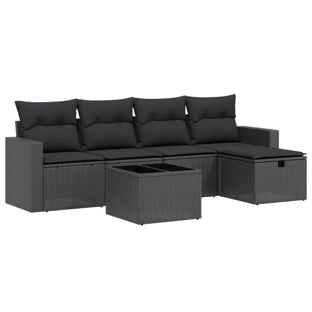 Set Divano da Giardino 6 pz con Cuscini Nero in Polyrattan