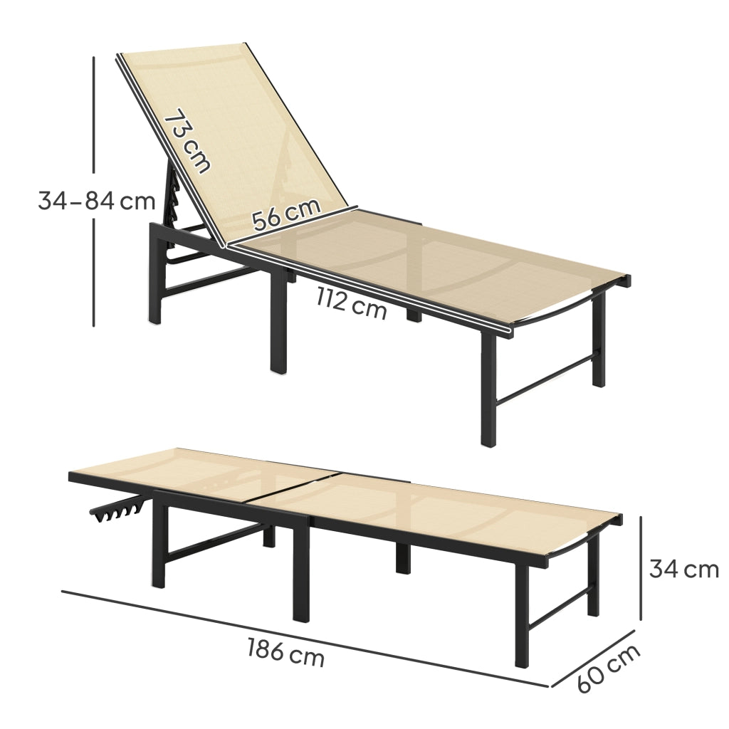 Poltrona Reclinabile da Giardino con Schienale Regolabile ¨C zephmum ¨C Caqui 166x60x84 cm