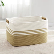 Grande cesta per abiti, telaio di cotone con maniglia in pelle per abiti, giocattoli, cuscini, coperte, cesta per soggiorno, camera dei bambini, camera da letto, 55 x 43 x 30 cm, kaki