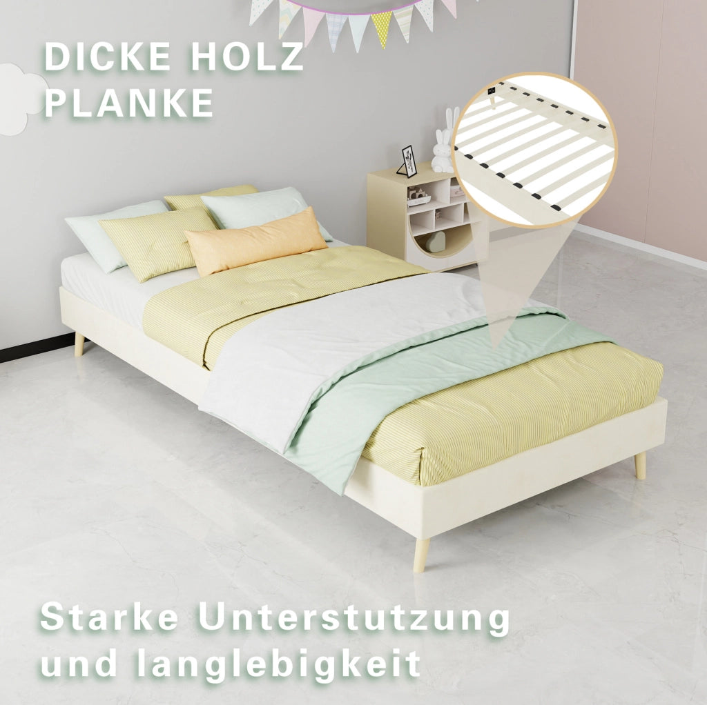 Letto a piattaforma 90x200 cm in tessuto e metallo beige