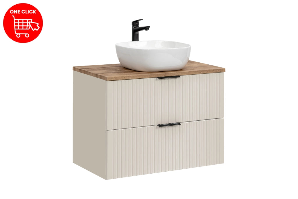 Set mobili bagno 80 cm con piano e lavabo da appoggio Smile Adel Cashmere 80 cm