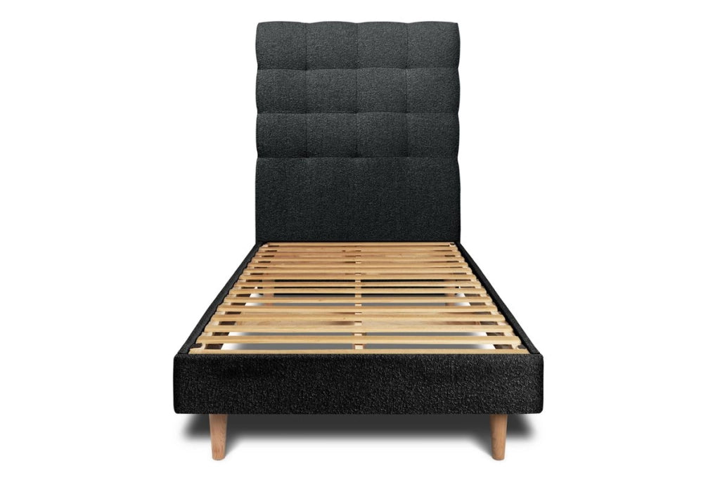 Letto 90x200 cm con testata imbottita - tessuto bouclé