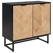 Credenza in legno nero e chiaro MDF impiallacciato in legno a 2 ante con ripiani Soluzione scandinava per lo stoccaggio della camera da letto