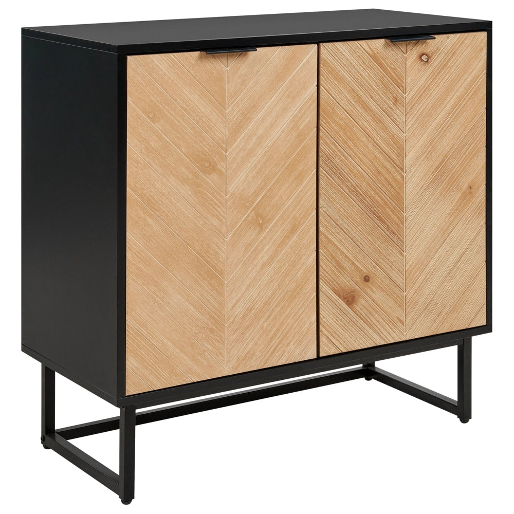 Credenza in legno nero e chiaro MDF impiallacciato in legno a 2 ante con ripiani Soluzione scandinava per lo stoccaggio della camera da letto