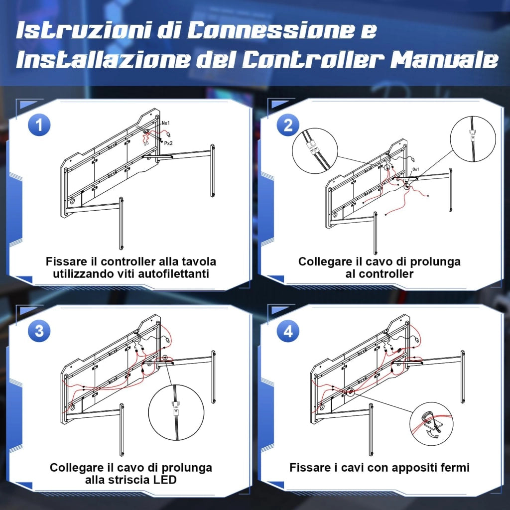 140 x 60cm Scrivania Gaming LED, Tavolo Gaming Ergonomica, Scrivania per Computer con Porta Bicchiere e Ganci per Cuffie, Postazione con Piano del Tavolo in Fibra di Carbonio, Nero
