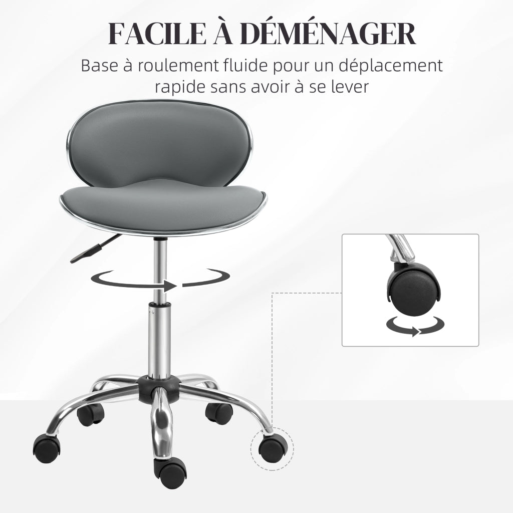 Sgabello da lavoro regolabile con schienale e ruote ¨C zephmum ¨C grigio 44-56 cm