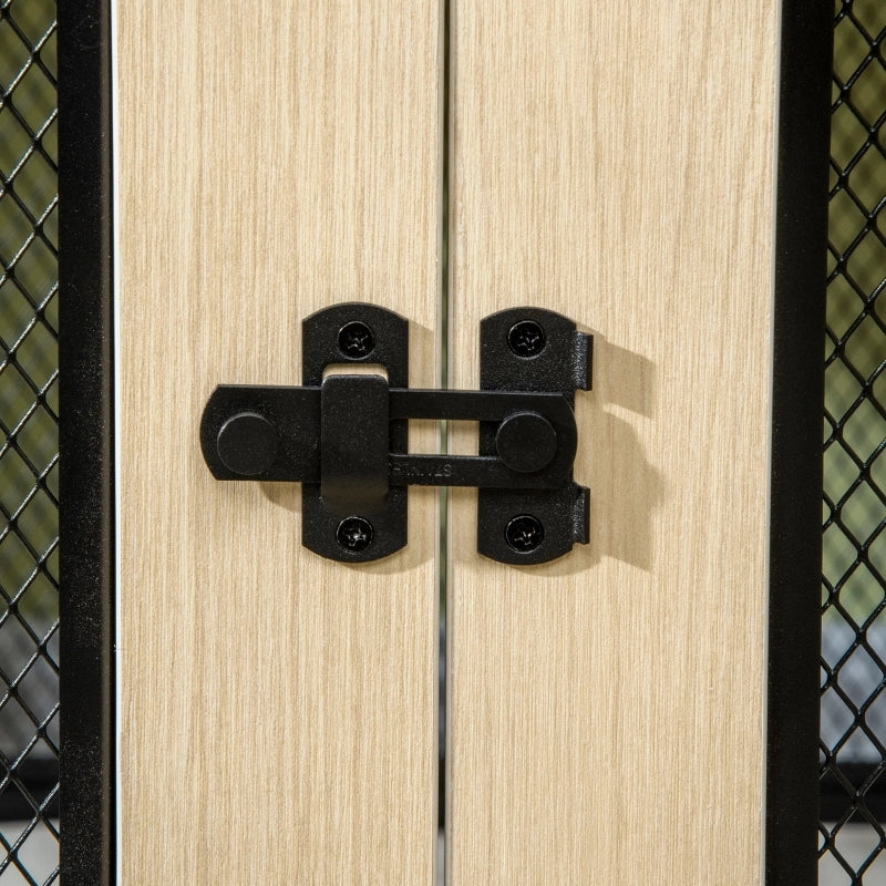 Scaffale box per cani con 2 porte e chiusura, cuscino sfoderabile lavabile, acciaio e truciolare, color oak