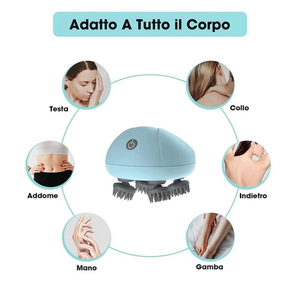 Trade Shop - Massaggiatore Elettrico Con 4 Testine Massaggianti Girevoli Modalità Regolabili Portatile -