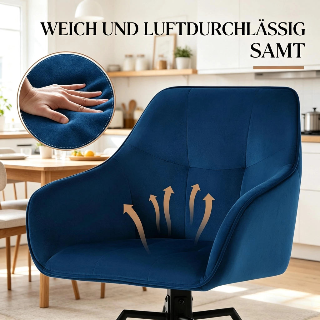 SEDIA Girevole 58,5x82,5x54,5 cm Blu in Velluto e Metallo Set da 2 pezzi
