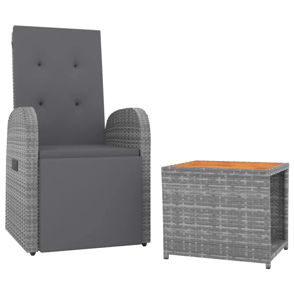 Set Mobili Giardino 2pz | Set Salotto da Giardino Grigio Polyrattan Legno Massello Acacia