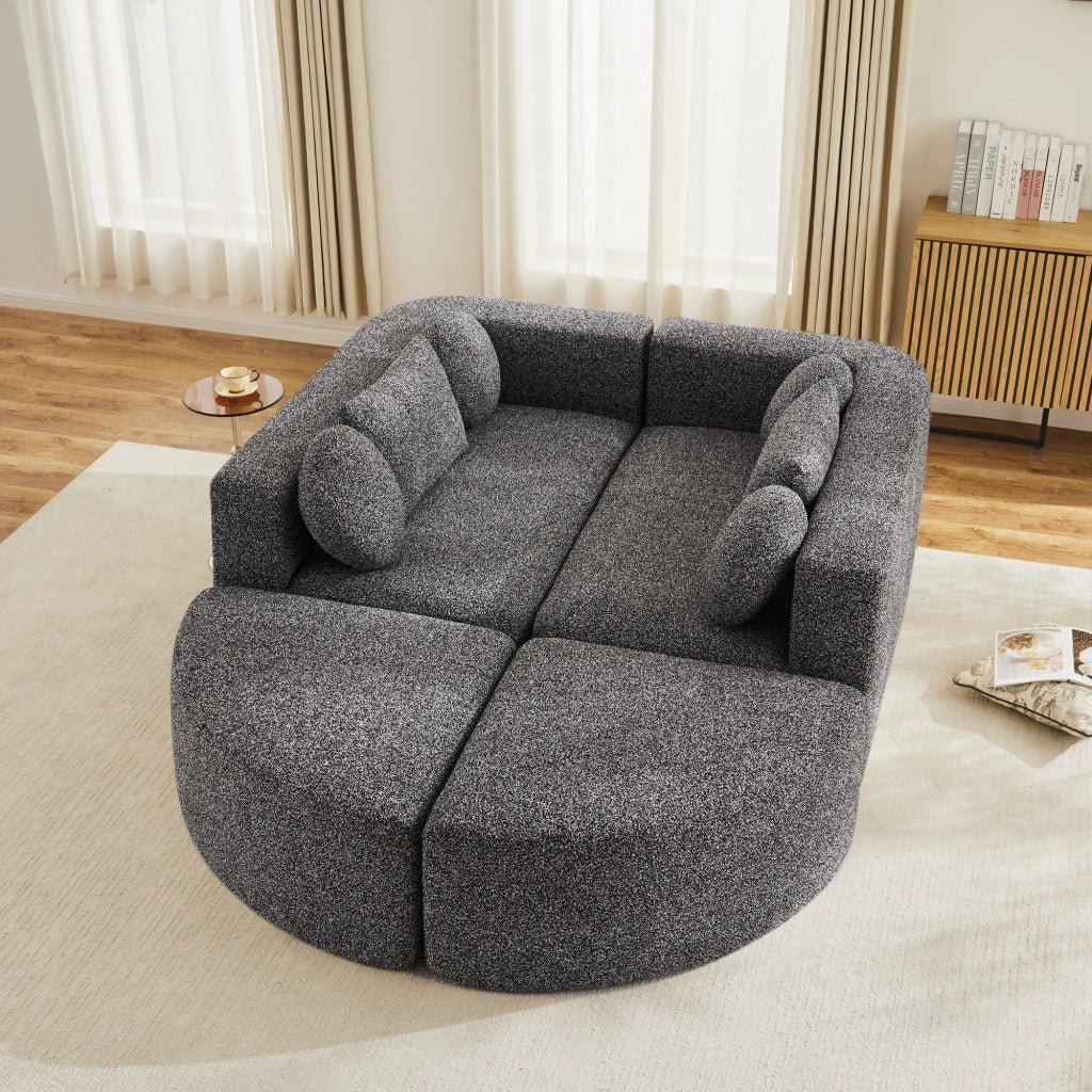 Divano letto modulare - con funzione letto e struttura componibile - in chenille - nero