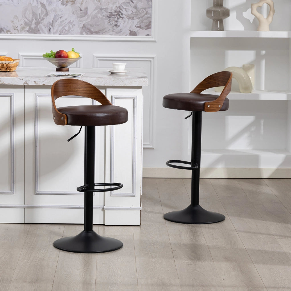 Set 2 sgabelli da bar girevoli regolabili in altezza 62-83 cm in PU marrone con struttura nera