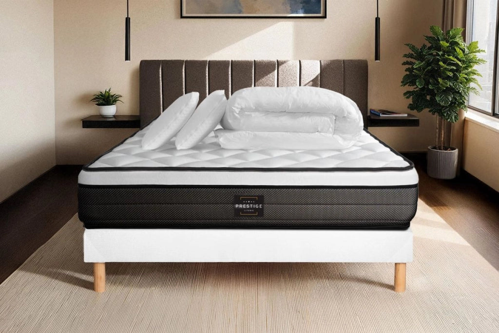 Pacchetto letto completo - Materasso 160x200cm + Box spring con doghe (kit) + 2 cuscini + Piumino - Suite