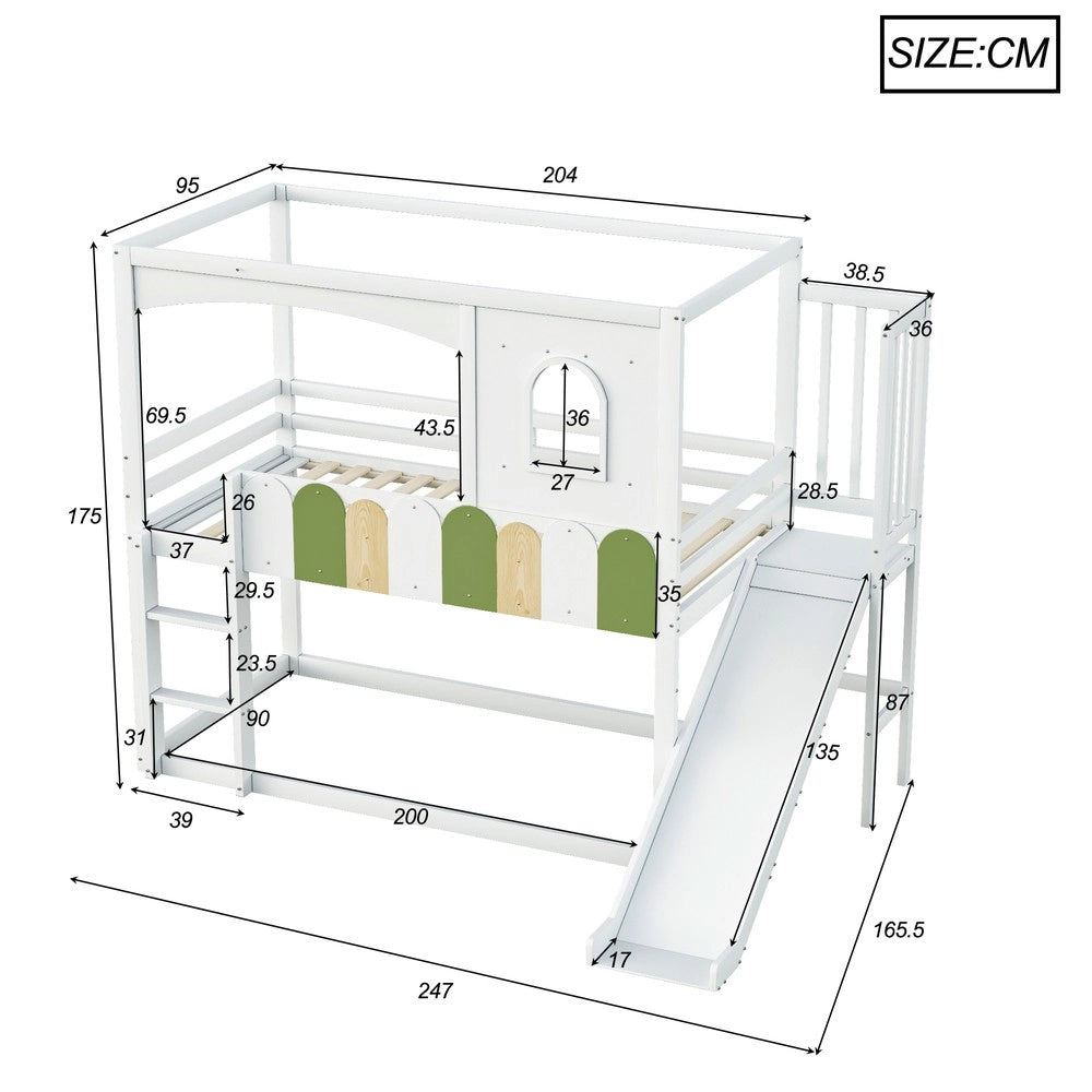 Letto a Soppalco per Bambini con Scivolo e Scala ¨C MINIMAL ¨C Bianco, 90x200