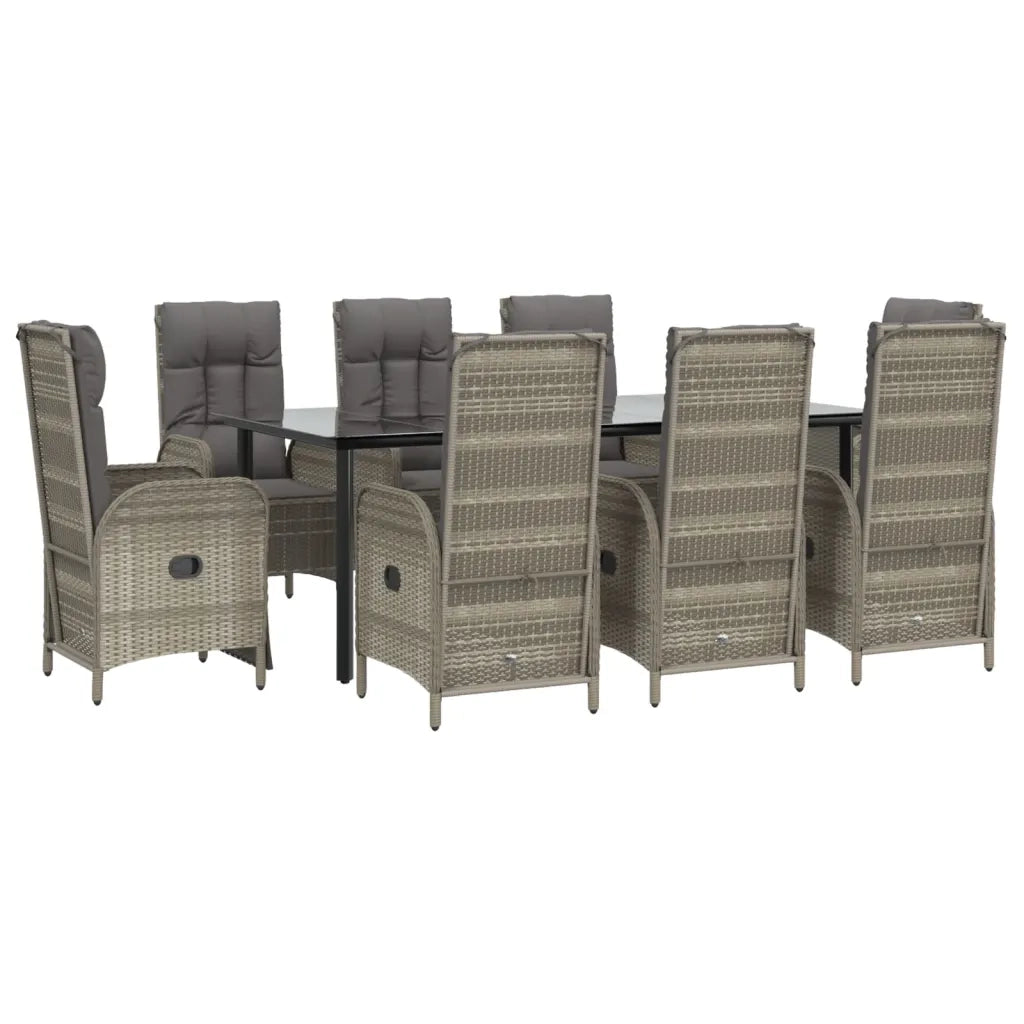 Set da Pranzo Giardino 9pz con Cuscini Nero e Grigio Polyrattan 3185206