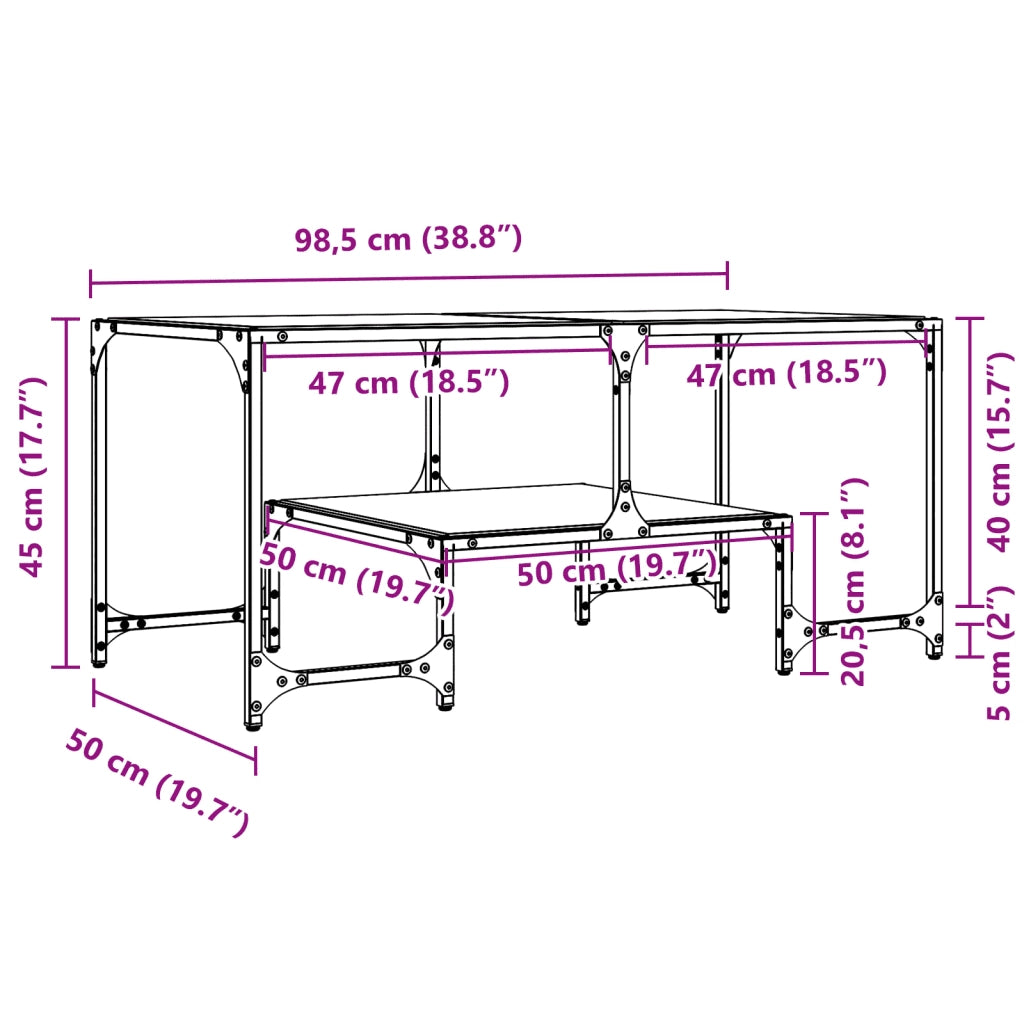 2 pz Tavolini da salotto | Tavolino da caff¨¨ | Tavolino da Soggiorno con Piano Vetro Trasparente 98,5x50x45 cm Acciaio