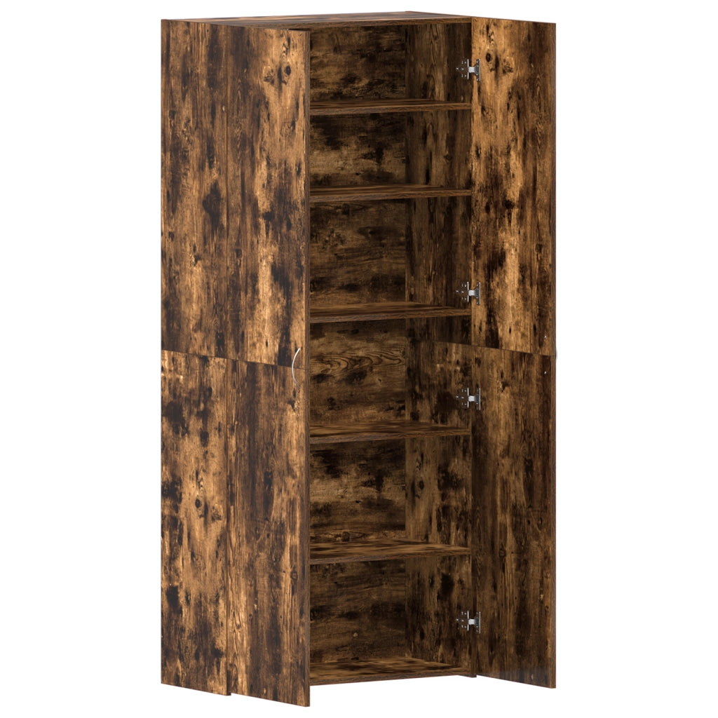 Cabinet per scarpe in rovere affumicato 80x35,5x180 cm in legno ingegnerizzato